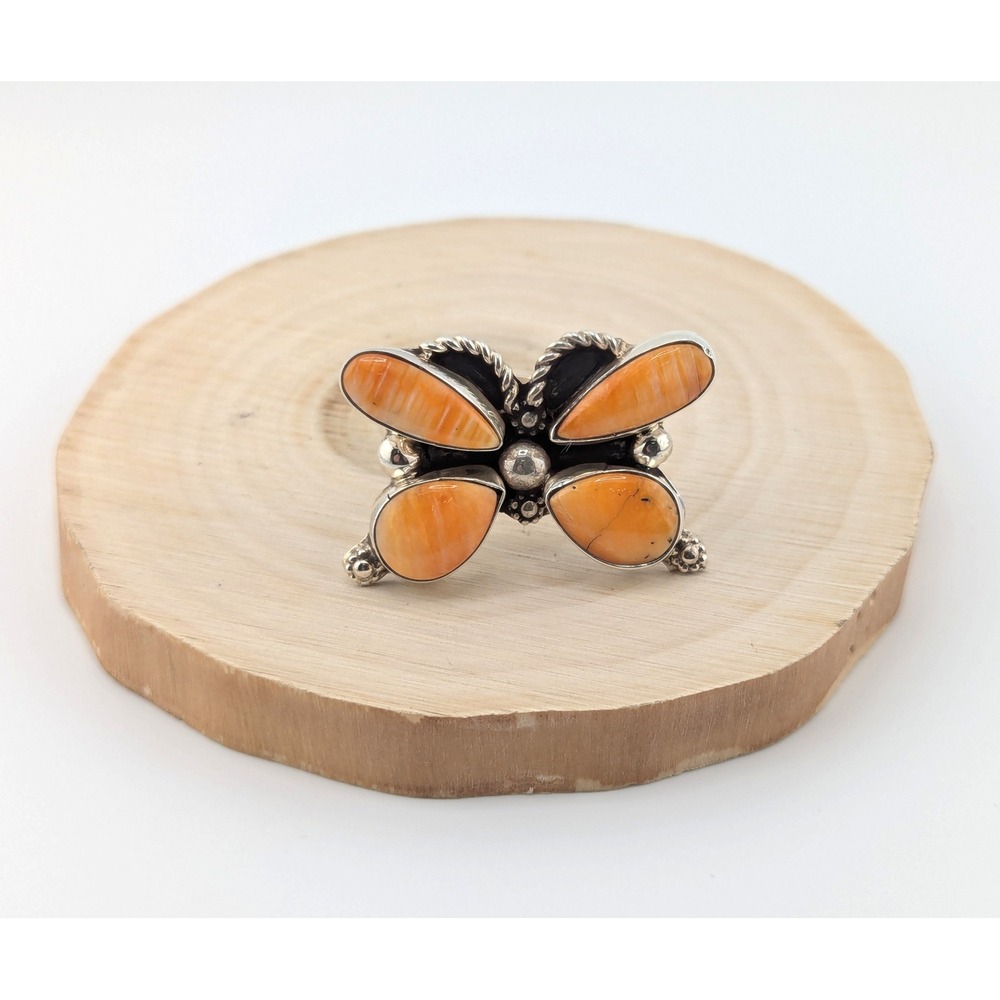 Handmade Native American Butterfly Ring Spiny Oyster Adjustable Bypass Sz 7US **